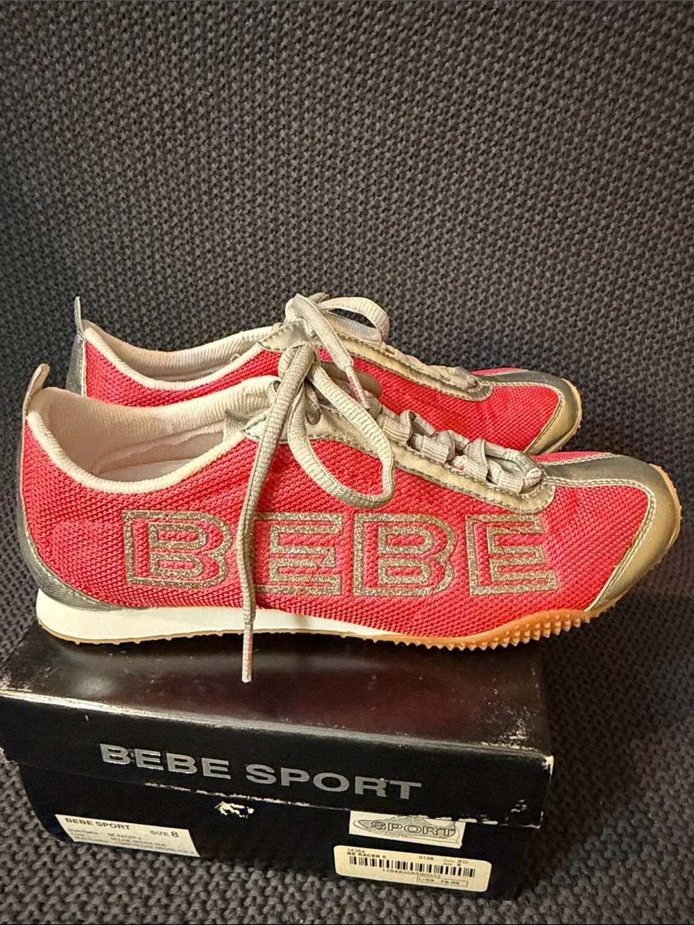 bebe Pink and Silver Mesh Lace-Up Sneakers